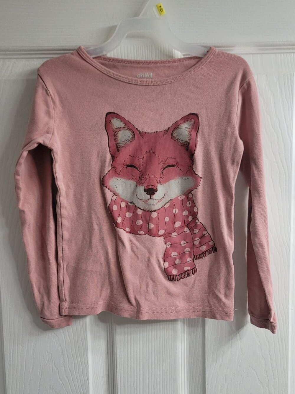 #856 Child of Mine Pink Fox Wearing Scard Long Sleeve Shirt sz 6